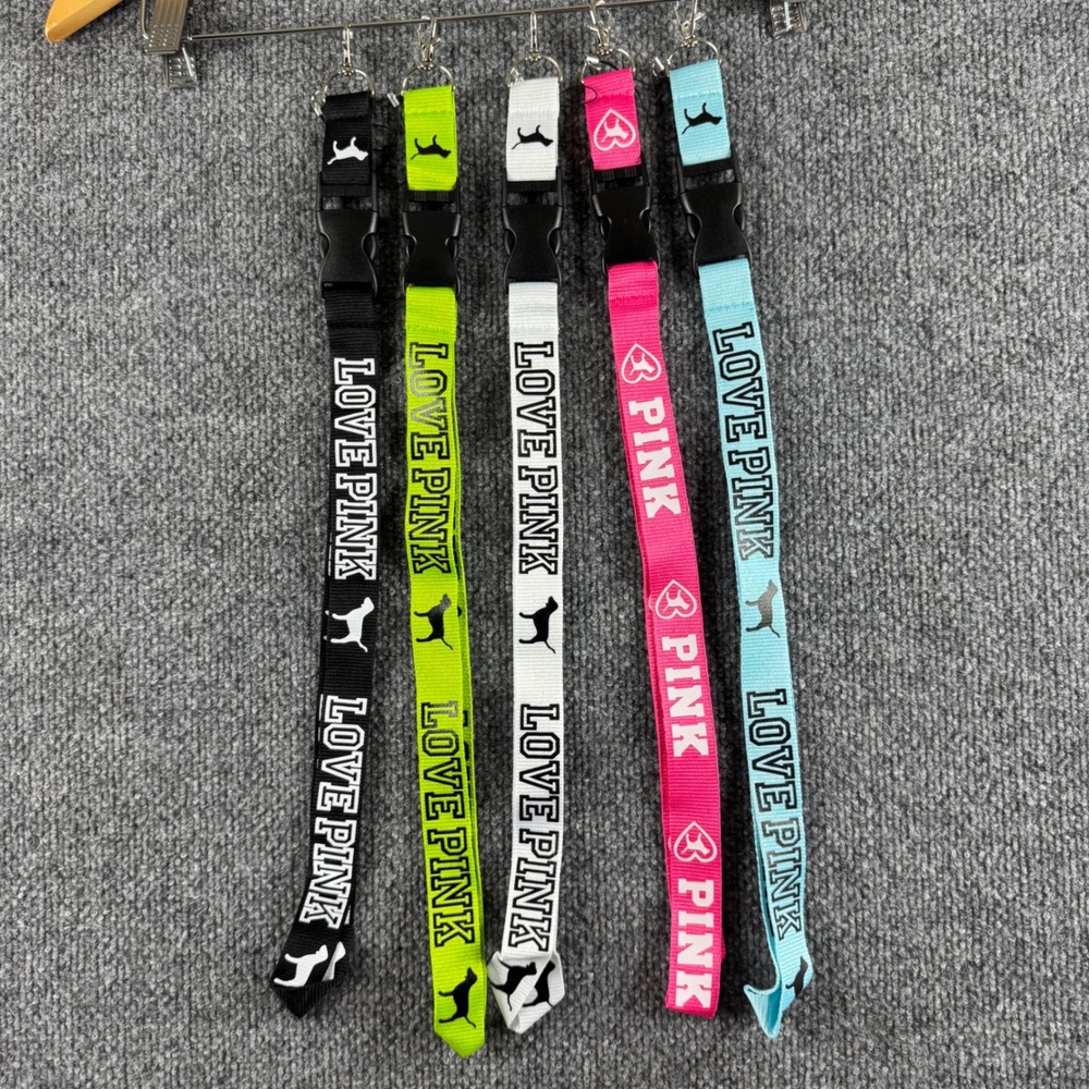 Victorias Secret PINK Lanyard Key Chain ID Holder Logo Dog Lot of 5 Multi Color